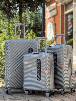 Wings 4 шт. Комплект Валіз, на колесах, дорожня сумка на колесах Wings WN01 (silver) All фото